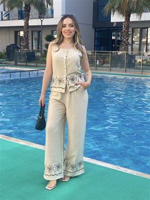 Orj Marka Bej Tasarım Nakışlı Takım 