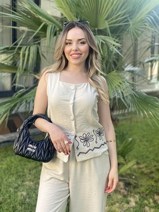 Orj Marka Bej Tasarım Nakışlı Takım 