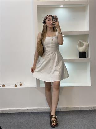 Beyaz Sandık Yaka Elbise