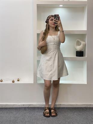 Beyaz Sandık Yaka Elbise