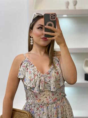 Orj Marka Çiçekli Yakası Volanlı Elbise