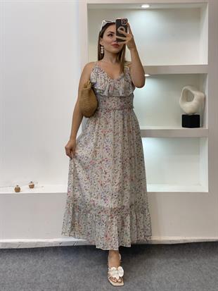 Orj Marka Çiçekli Yakası Volanlı Elbise