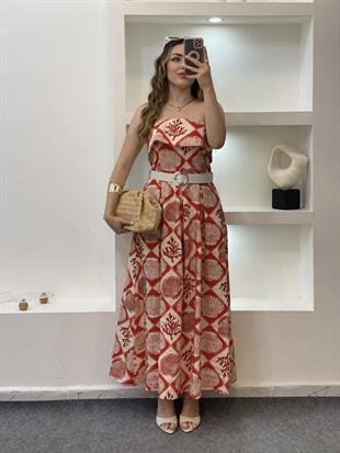 Turuncu Kemerli Model Madonna Elbise