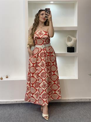 Turuncu Kemerli Model Madonna Elbise