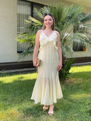 Orj Marka Sarı Volanlı Elbise