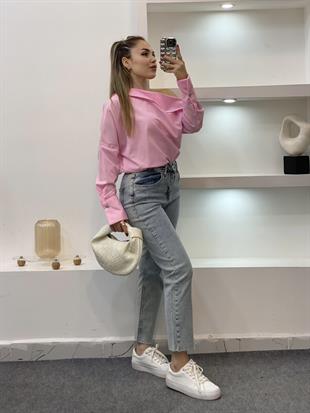 Pembe Asimetrik Yaka Gömlek 