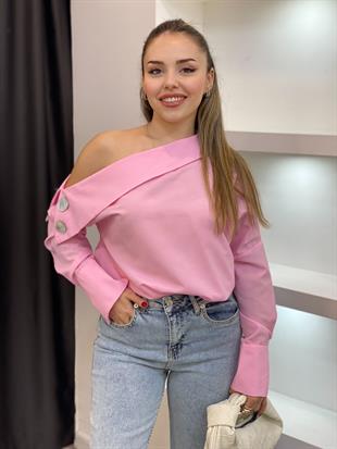 Pembe Asimetrik Yaka Gömlek 