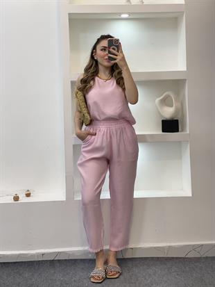 Pembe Bluz Pantolon Tensel Takım