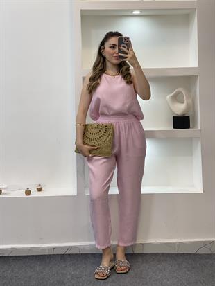 Pembe Bluz Pantolon Tensel Takım
