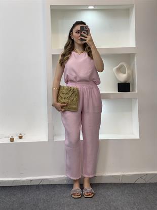 Pembe Bluz Pantolon Tensel Takım