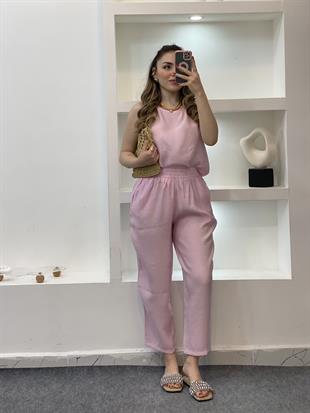 Pembe Bluz Pantolon Tensel Takım