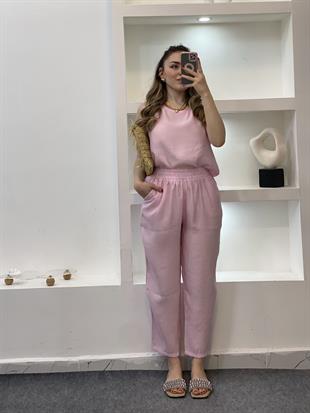 Pembe Bluz Pantolon Tensel Takım