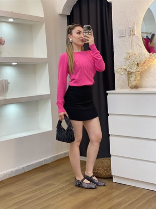 Pembe Desenli Triko Bluz