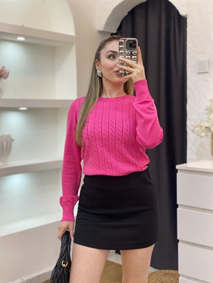 Pembe Desenli Triko Bluz