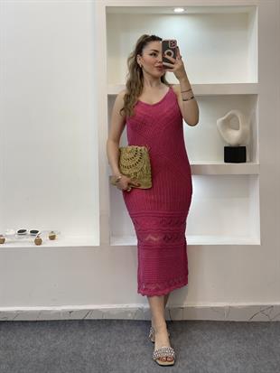 Pembe Desenli Triko Elbise