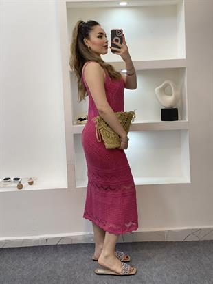 Pembe Desenli Triko Elbise