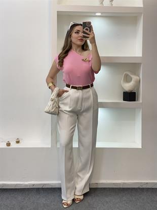 Pembe Gold Toka Detaylı Triko Bluz