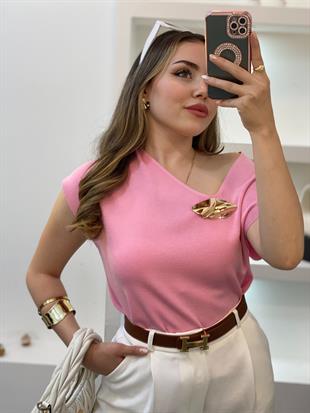 Pembe Gold Toka Detaylı Triko Bluz