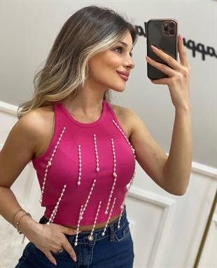 Pembe İnci Dikimli Crop 