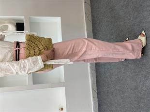 Pembe Kemerli Model Keten Palazzo Pantolon 