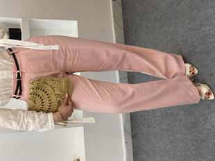 Pembe Kemerli Model Keten Palazzo Pantolon 