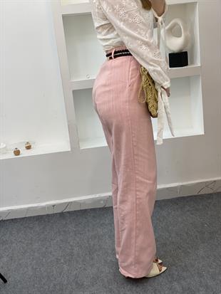 Pembe Kemerli Model Keten Palazzo Pantolon 