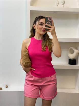 Pembe Kolsuz Basic Triko Bluz