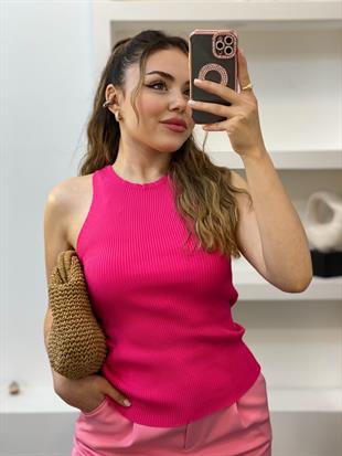 Pembe Kolsuz Basic Triko Bluz
