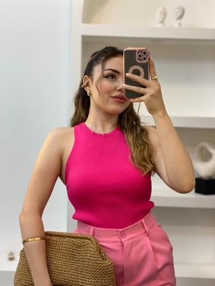 Pembe Kolsuz Basic Triko Bluz