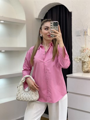 Pembe Parıltılı Taşlı Gömlek 