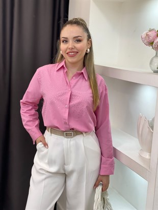 Pembe Parıltılı Taşlı Gömlek 