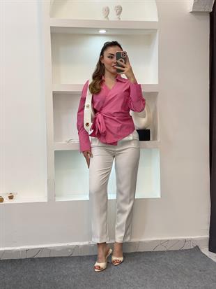Pembe Quzu Marka Bağlamalı Model Gömlek 