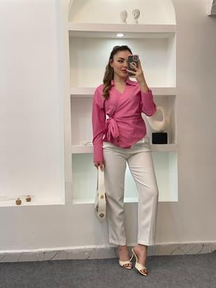 Pembe Quzu Marka Bağlamalı Model Gömlek 