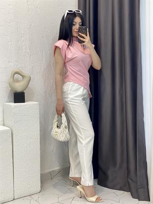 Pembe Renk Premium Kalite Vatkalı Asimetrik Bluz