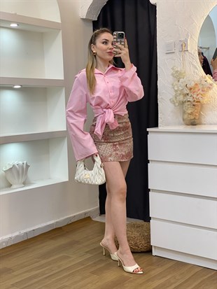Pembe Yanı Bağlamalı Model Gömlek 