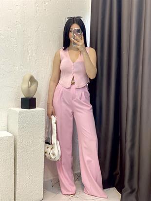 Pembe Yüksek Bel Palazzo Pantolon 