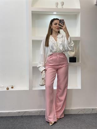 Pembe Yüksek Bel Palazzo Pantolon 