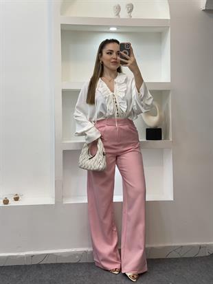 Pembe Yüksek Bel Palazzo Pantolon 
