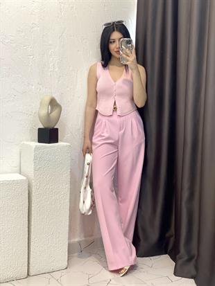 Pembe Yüksek Bel Palazzo Pantolon 