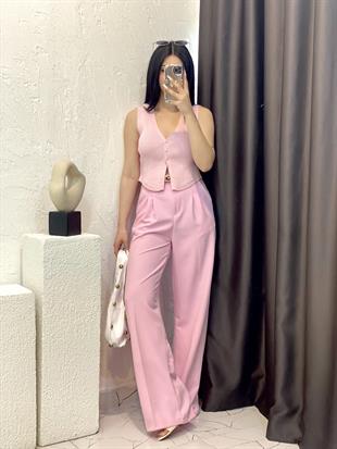 Pembe Yüksek Bel Palazzo Pantolon 