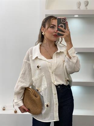 Perry Açık Bej Deniz Kabuklu Gömlek 