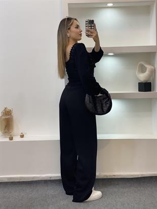 Perry Marka Arka Beli Lastikli Gold Düğmeli Palazzo Pantolon