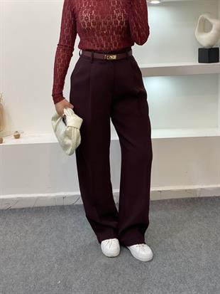 Perry Marka Bordo Premium Tok Dokulu  Palazzo Pantolon