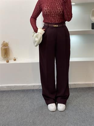 Perry Marka Bordo Premium Tok Dokulu  Palazzo Pantolon