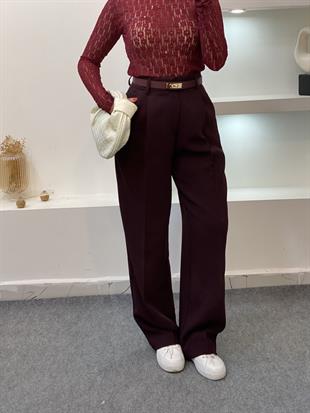 Perry Marka Bordo Premium Tok Dokulu  Palazzo Pantolon