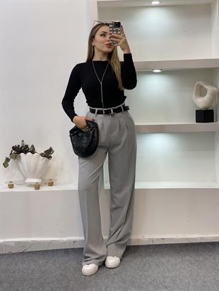 Perry Marka Gri Renk Arka Beli Lastikli Gold Düğmeli Palazzo Pantolon