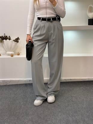 Perry Marka Gri Renk Arka Beli Lastikli Gold Düğmeli Palazzo Pantolon