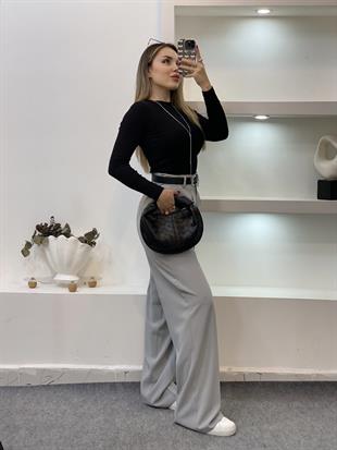 Perry Marka Gri Renk Arka Beli Lastikli Gold Düğmeli Palazzo Pantolon