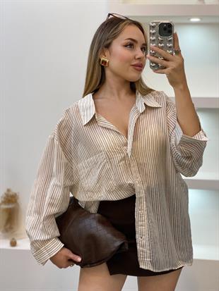 Perry Marka Kahve Çizgili Gömlek 