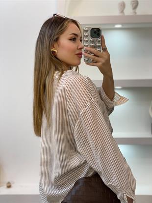 Perry Marka Kahve Çizgili Gömlek 